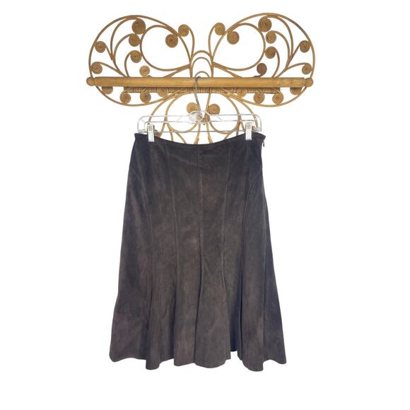 NEW Ann Taylor brown suede leather skirt A-line Western Boho 8 - Picture 1 of 8